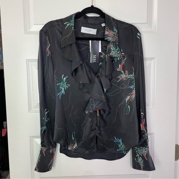 New Equipment Mathilda Floral Washed Silk Ruffle Long Sleeve Blouse Womens Small - Picture 4 of 11